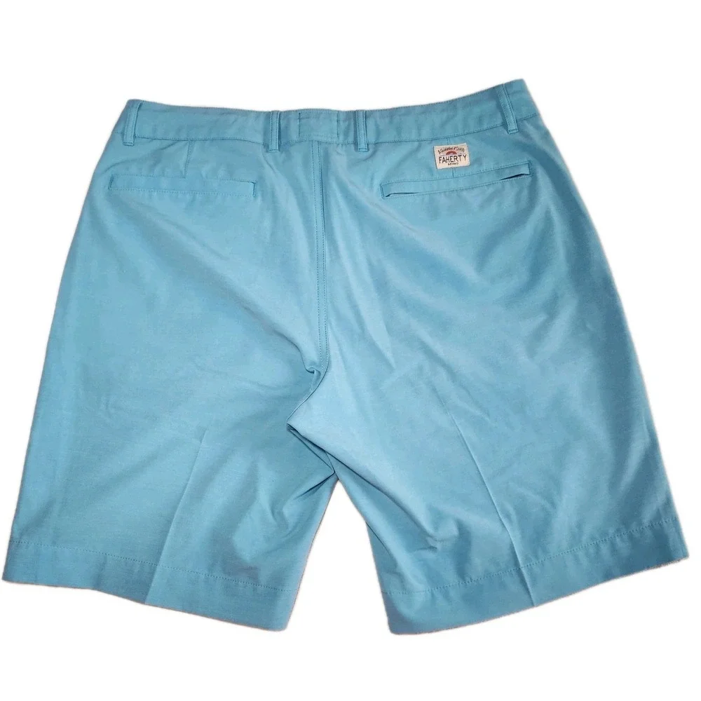 FAHERTY All Day Shorts Mens 34 Blue Chino Drawstring Stretch Travel 9 Inseam